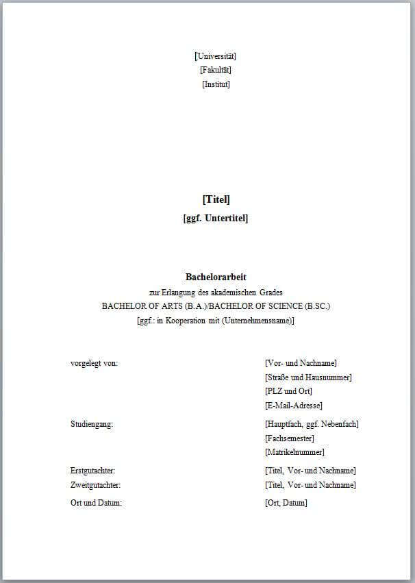 Deckblatt Gestalten Bachelorarbeit Hausarbeit