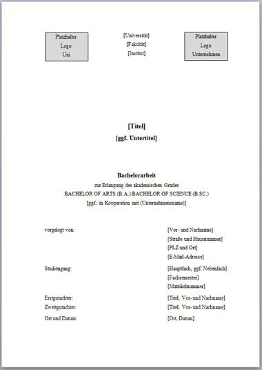 Vorlage Deckblatt Bachelorarbeit mit Logo