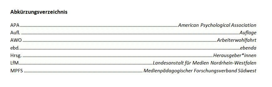 Word Abkürzungsverzeichnis Word Abkürzungsverzeichnis