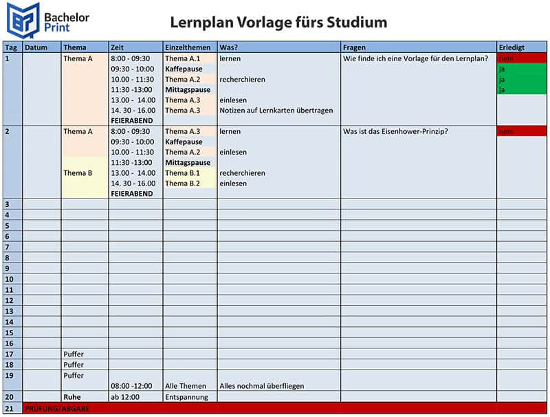 Lernplan Vorlage