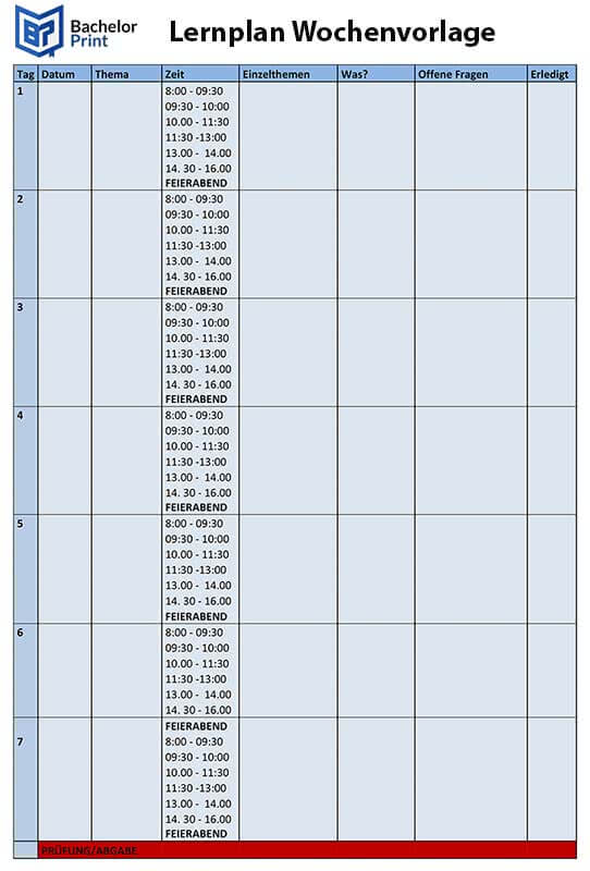Lernplan erstellen mit Vorlage Wochenplan