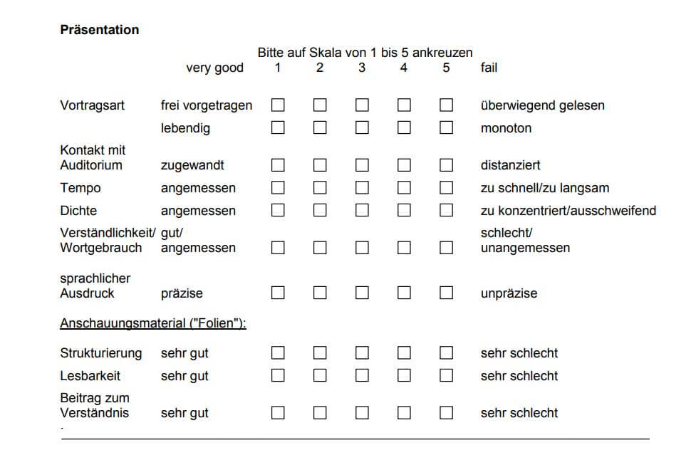 Kolloquium Bewertungsbogen Beispiel