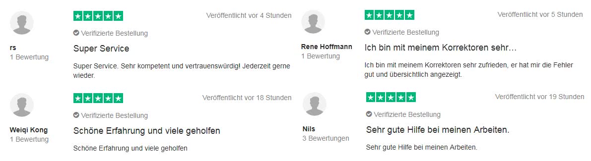 Kundenbewertungen Lektorat Scribbr
