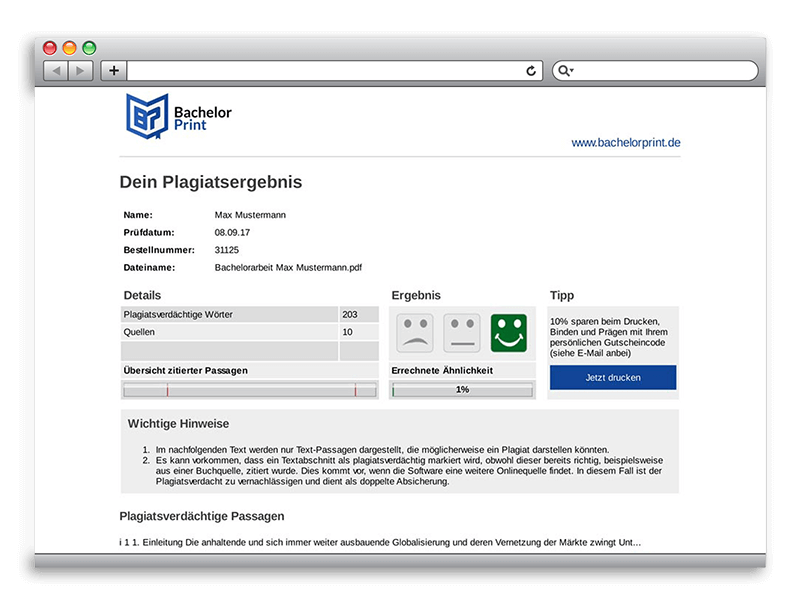 Plagiatsreport Plagiatssoftware