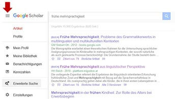 Google Scholar Erweiterte Suche Button