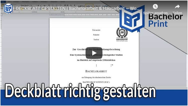 Deckblatt gestalten für Bachelorarbeit Video Tutorial