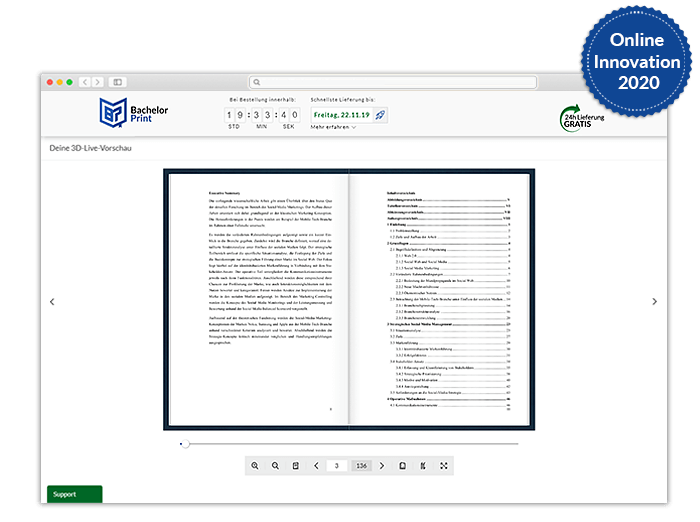 BachelorPrint Onlinedruckerei Blick ins Buch Funktion