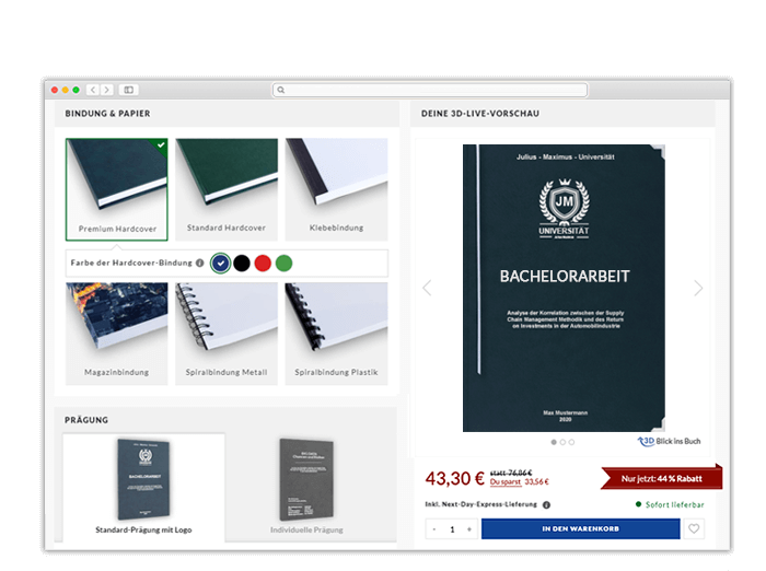 Bachelorarbeit binden 3D-Konfigurator