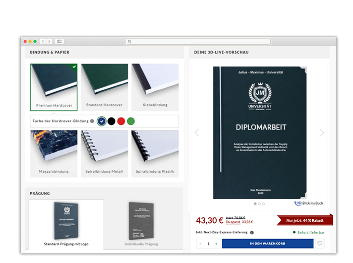 Diplomarbeit binden 3D-Konfigurator