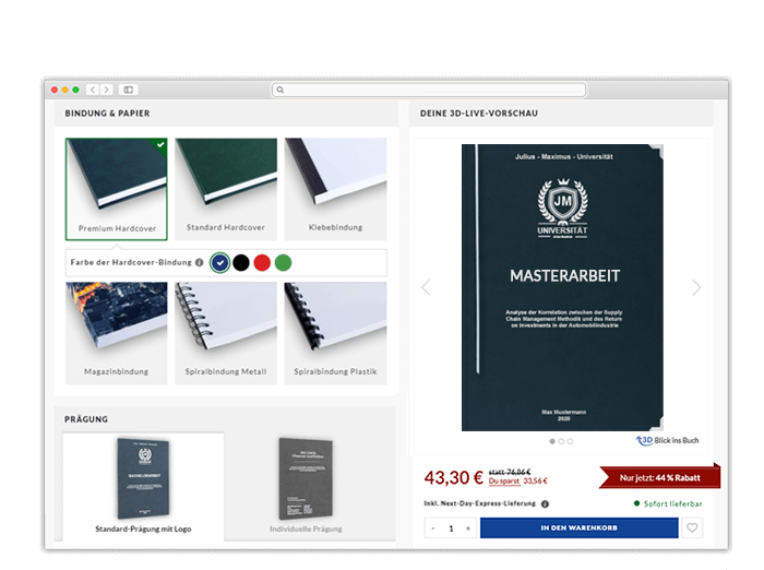 Masterarbeit binden 3D-Konfigurator
