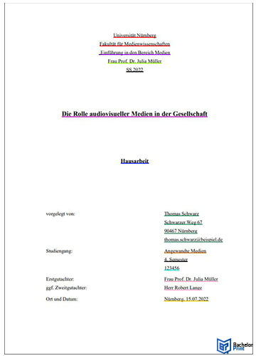 Deckblatt Hausarbeit Beispiel