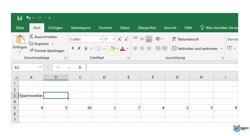 Spannweite-Excel Schritt 1