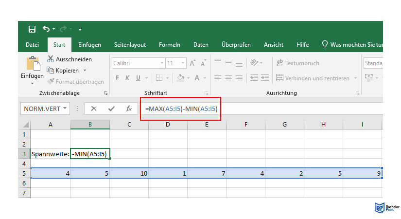 Spannweite-Excel Schritt 2
