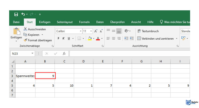 Spannweite-Excel Schritt 3