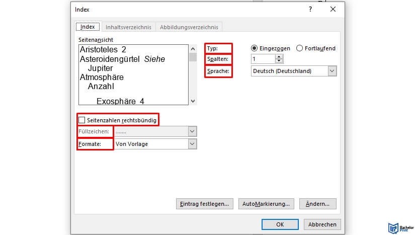 Abkürzungsverzeichnis Word - Abkürzungsverzeichnis formatieren