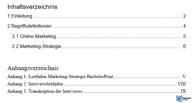 Anhangsverzeichnis - Falsche Formatierung