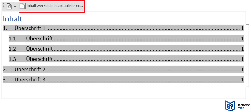 Inhaltsverzeichnis Word - Inhaltsverzeichnis aktualisieren