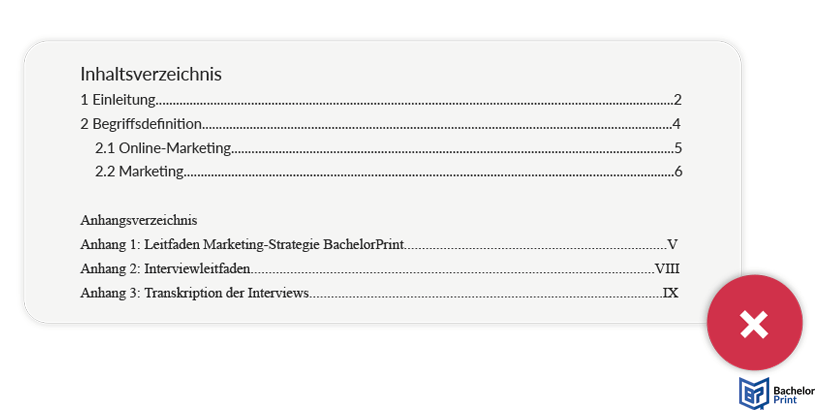 Anhangsverzeichnis - Falsche Formatierung
